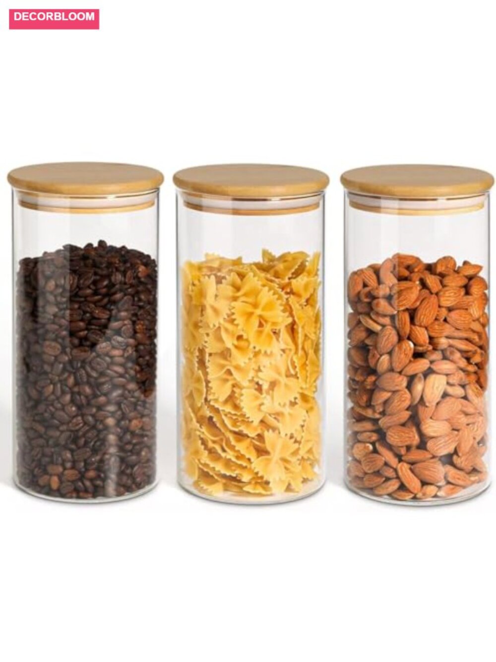 Airtight Glass Storage Canister Set of 3 with Wood Lids